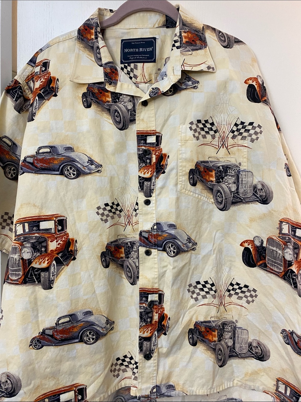North River Outfitters Vintage Car Print Button-Down Shirt Size XXL chest 56”